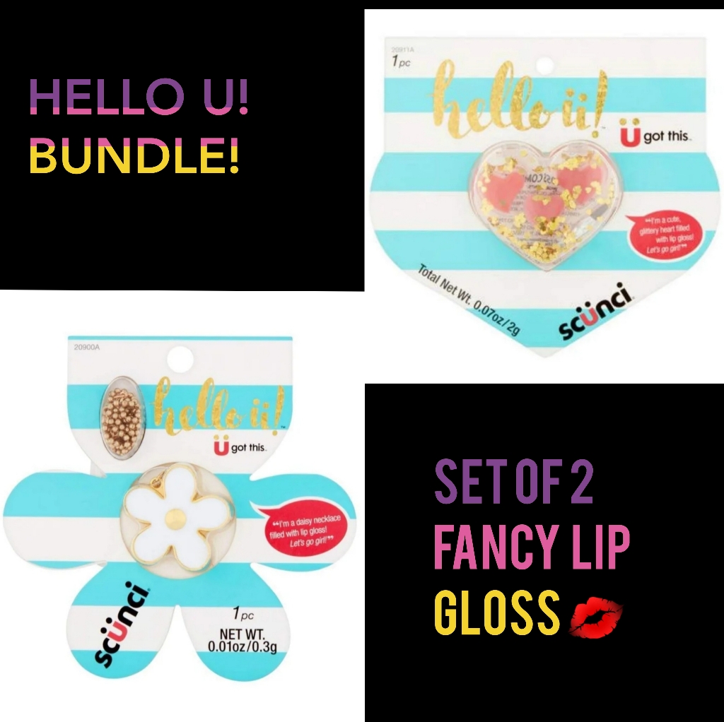 Bundle Scunci Hello U Daisy Necklace Lip Gloss Heart Compact Lip Gloss Set 18$